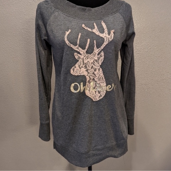 Maurice's Oh Deer Long Gray Sweatshirt Size Large - Picture 2 of 8